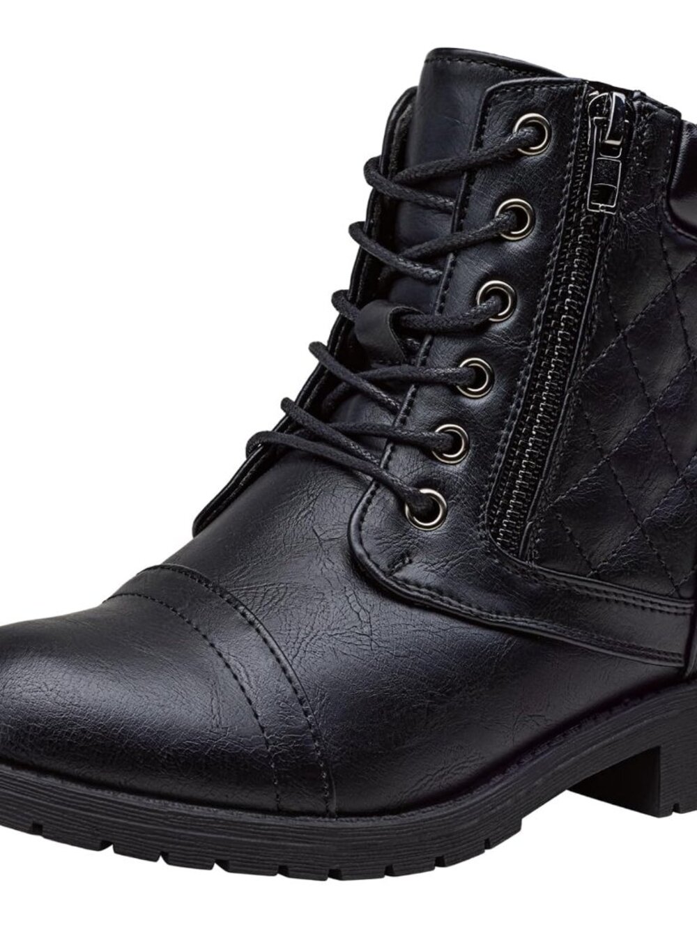Women's Combat Ankle Boots, Lace up Low Heel Zipper Short Booties